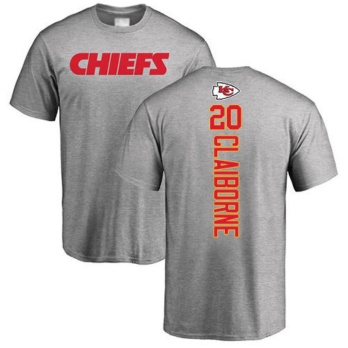Men Kansas City Chiefs #20 Claiborne Morris Ash Backer T-Shirt->nfl t-shirts->Sports Accessory